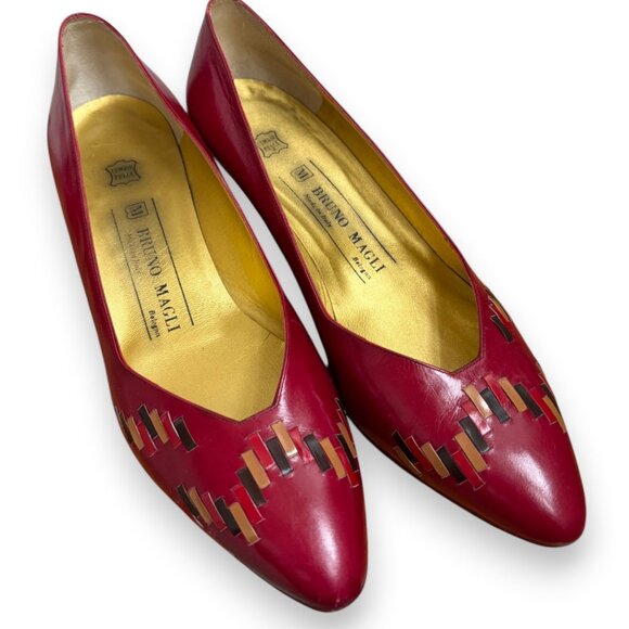 Bruno Magli Shoes - Vintage Bruno Magli Size 8.5 Italian Leather Heels Red Bottom Kitten Heel 80's